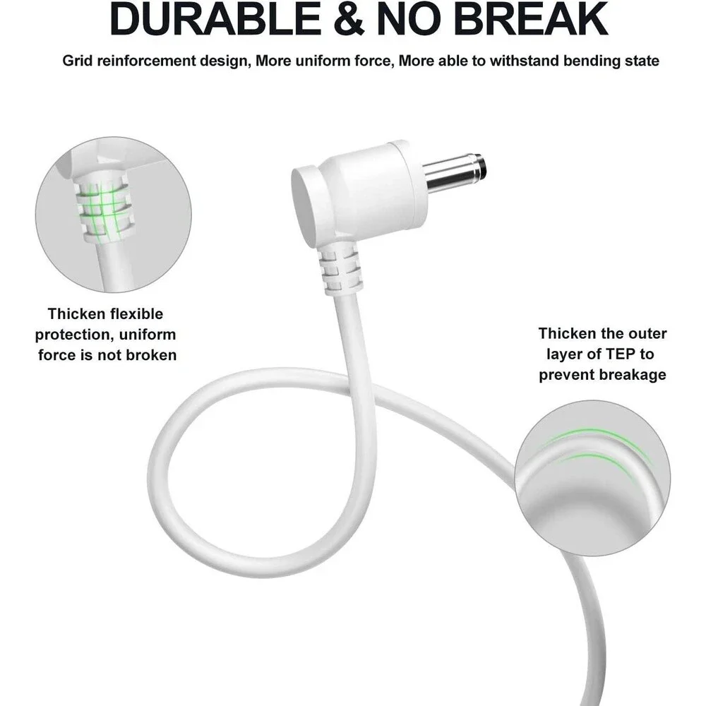 OLAIKE 5m/16ft Charge Cable with DC Power Adapter Compatible with Stick Up Cam &